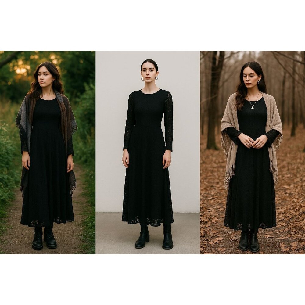 NWT Friful Women Black Lace Midi Dress S Witchy Whimsygoth Romantic Witchcore